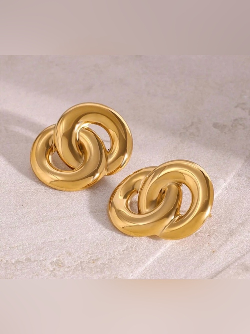 Classic Interlocking Hoop Gold Earrings - Women Jewelry